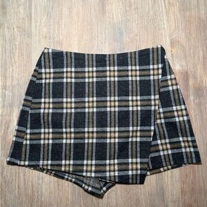 Lovely Day Checkered Plaid Mini Skort in Grey, White, and Yellow